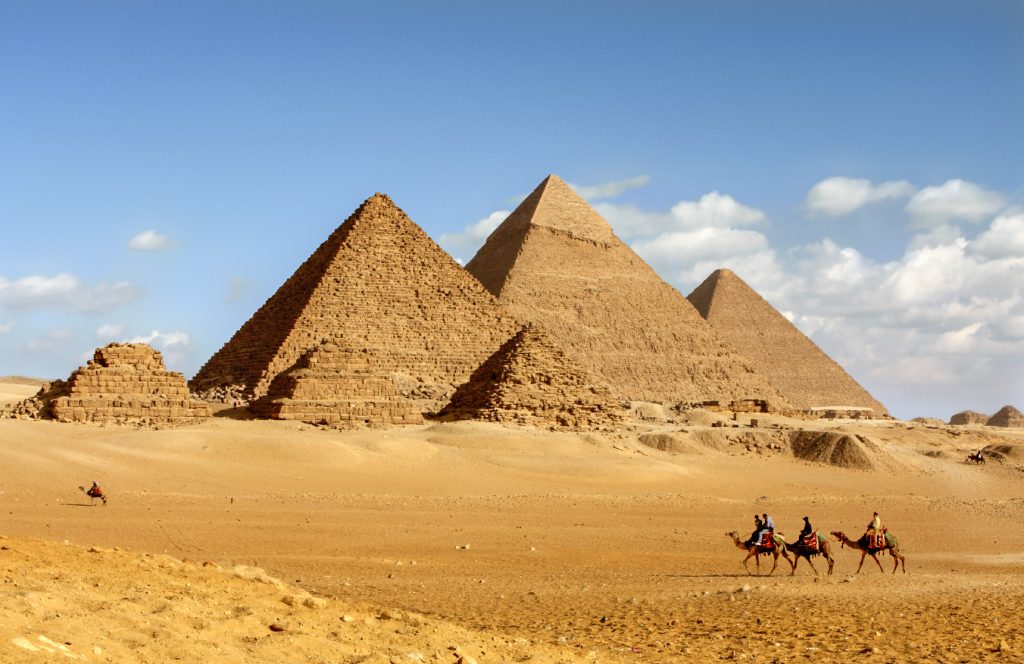 The great pyramids of Giza near Cairo, Egypt.